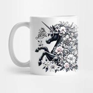 Floral unicorn design, vintage style, black style, wearing sunglasses, My little artax Mug